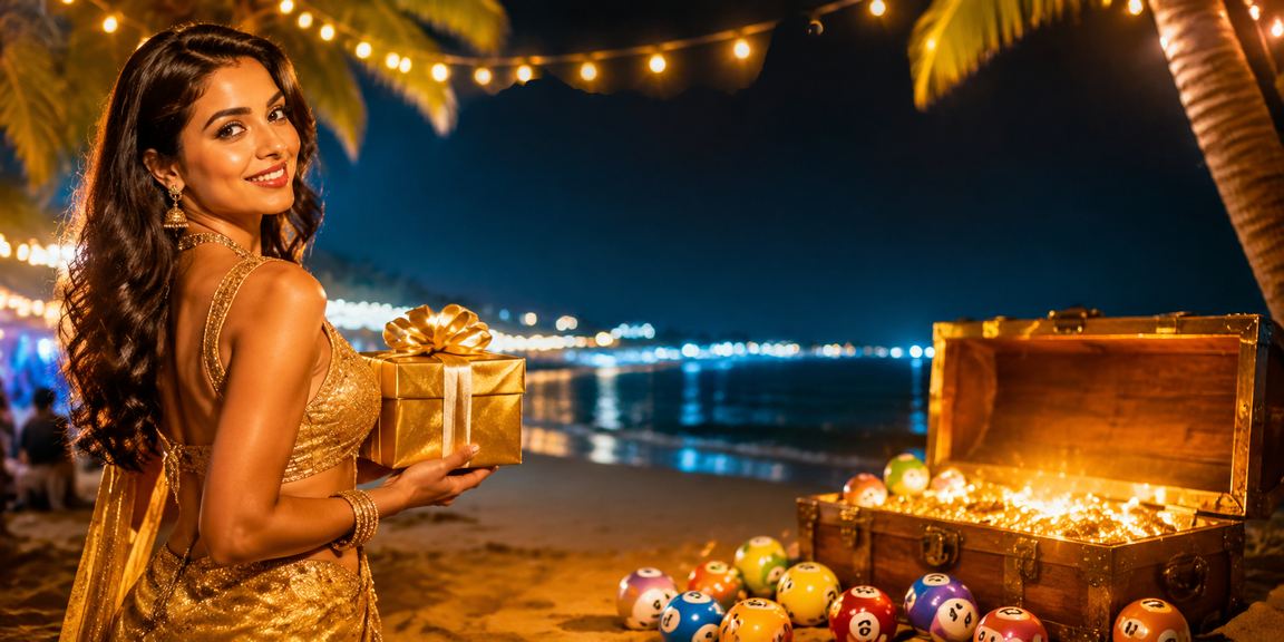 Scenic beach with lottery tickets in India