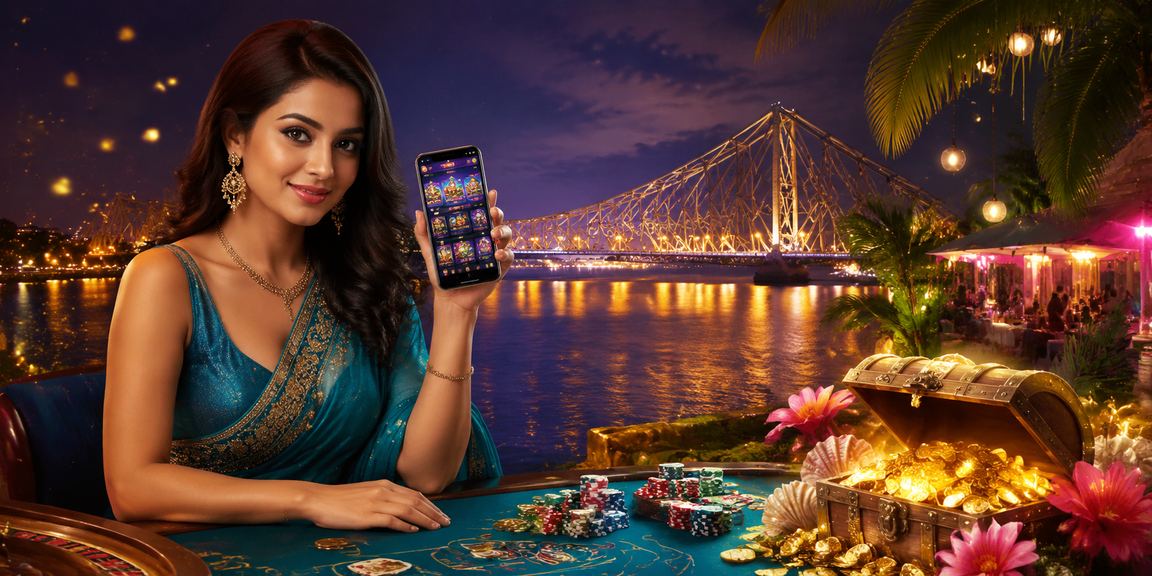 Woman enjoying mobile casino in traditional saree in Kolkata