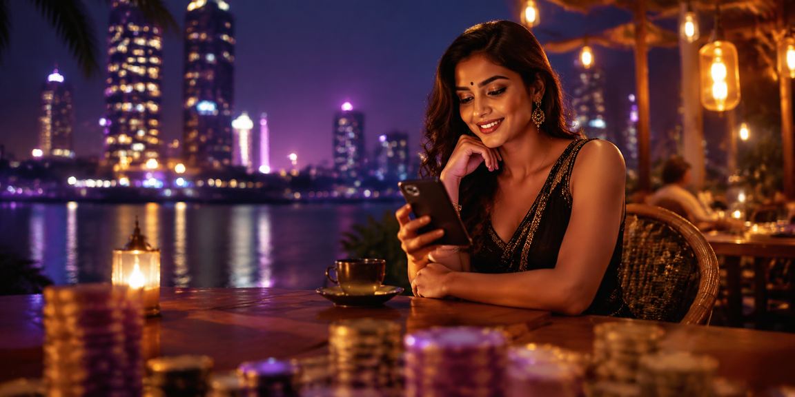 Neon lit mobile casino scene in Pune city
